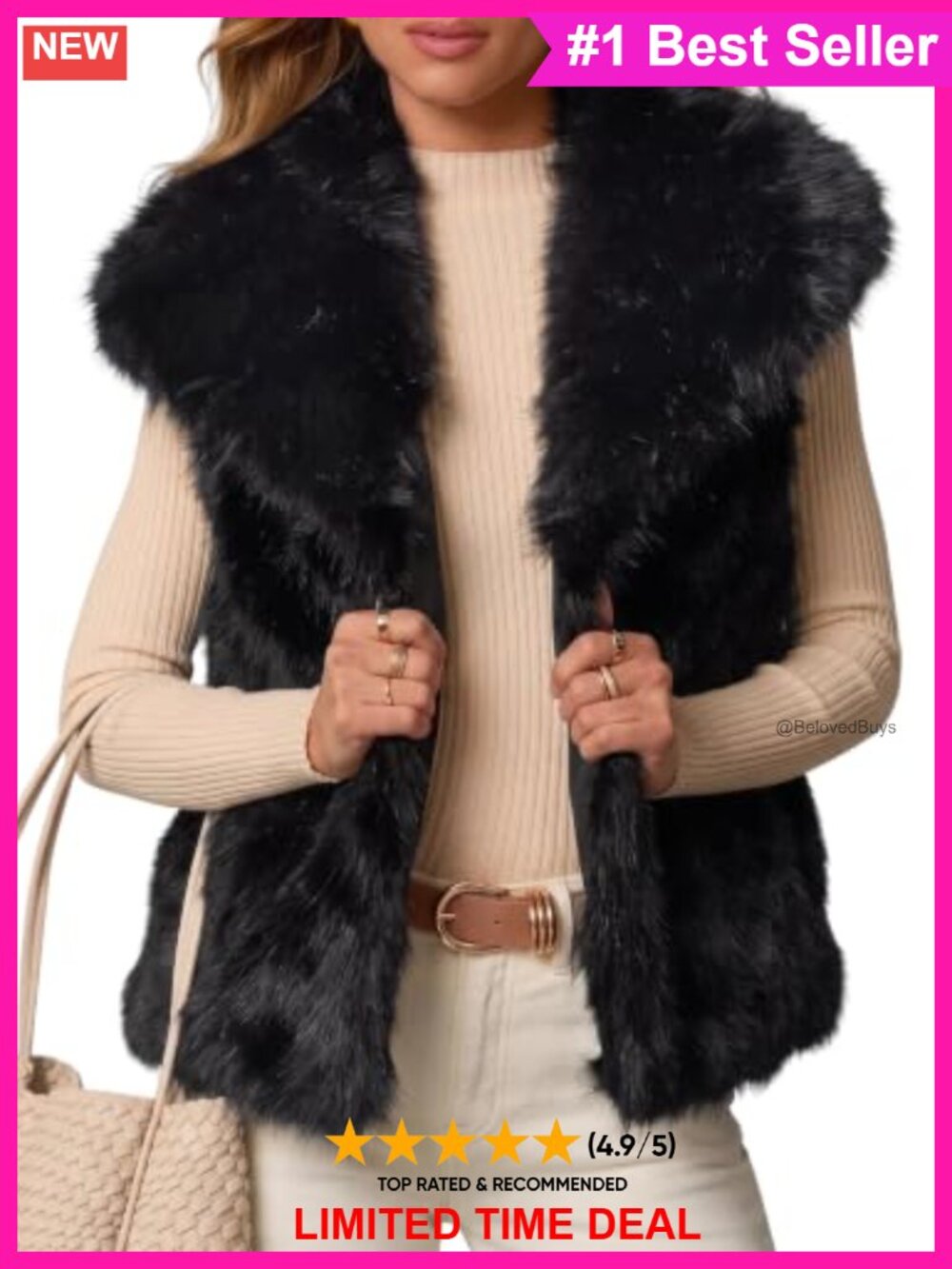 Faux Fur Vest Sleeveless Fuzzy Wide Lapel Fall Winter Layering